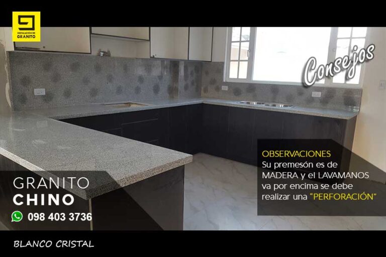 INSTALACION DE GRANITO BLANCO CRISTAL EN COCINA