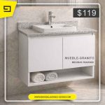 Mueble de Baño melamina color blanco y encimera granito blanco cristal