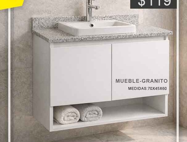 Mueble de Baño melamina color blanco y encimera granito blanco cristal