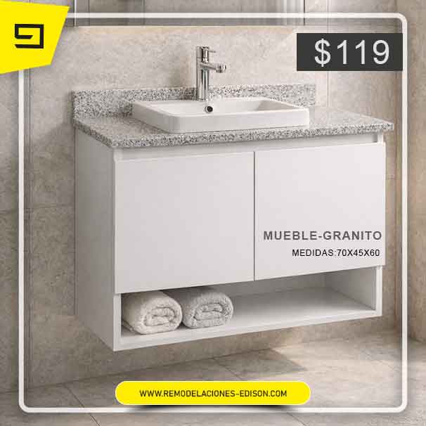 Mueble de Baño melamina color blanco y encimera granito blanco cristal