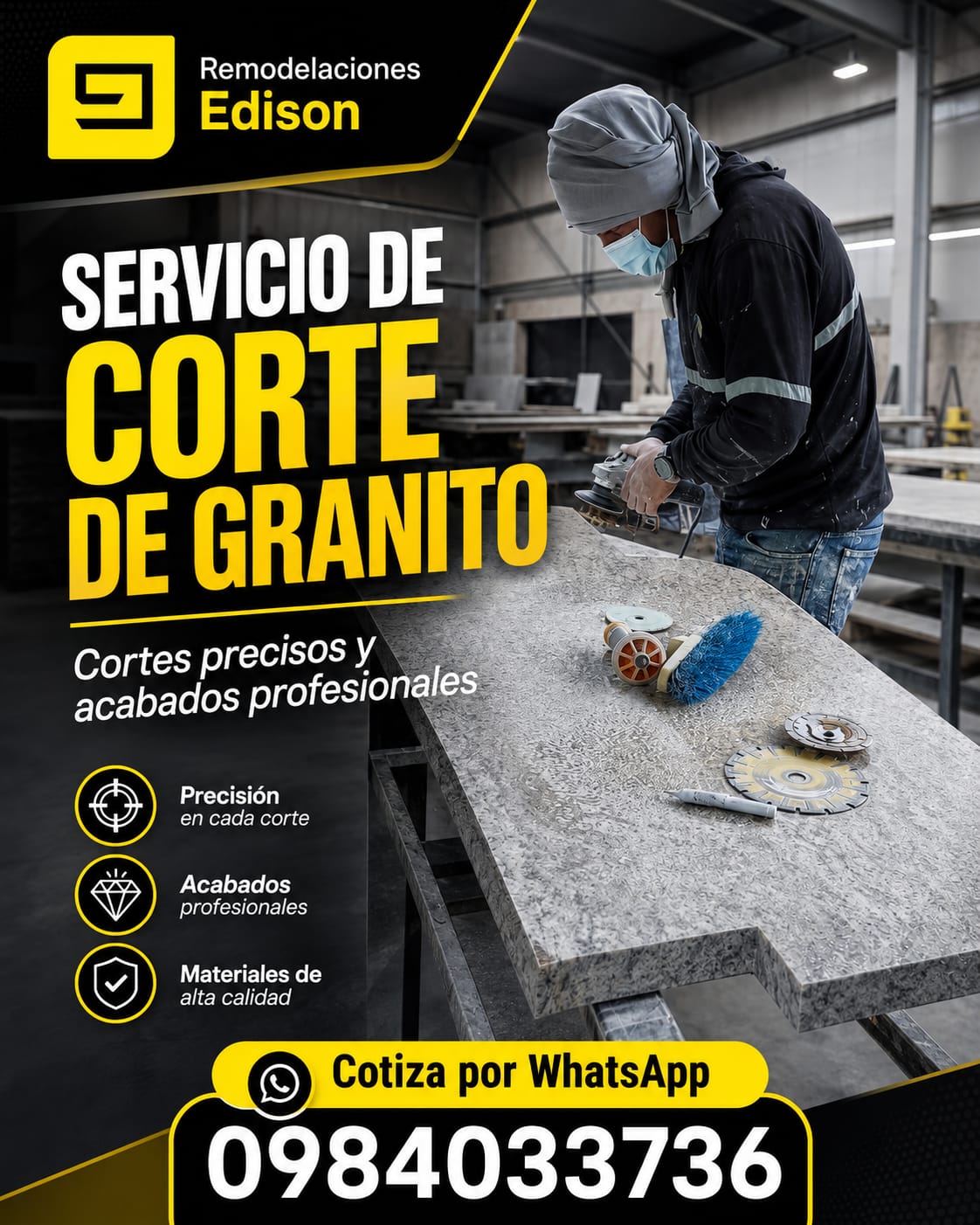 Servicio de corte e instalación de mesón de granito en Cumbayá