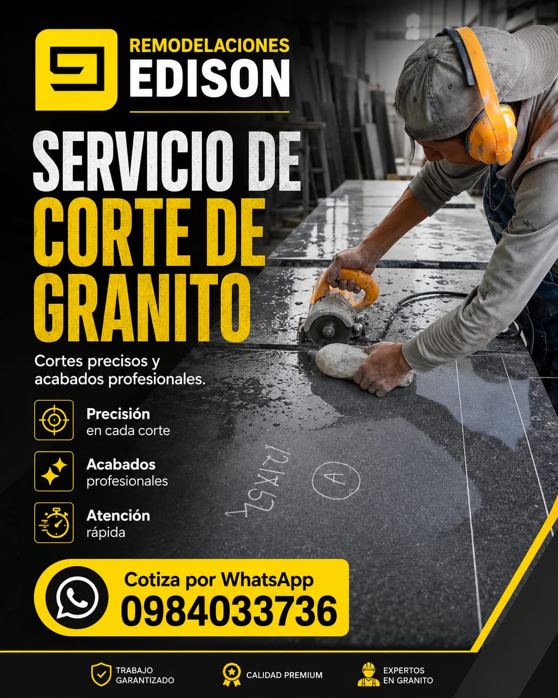 Mesón de cocina en granito instalado en Quito con servicio de perforación y acabado profesional